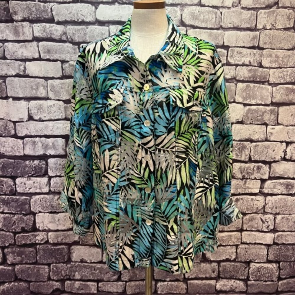 Ruby Rd. Multicolored Sheer Button Down Blouse Si… - image 1